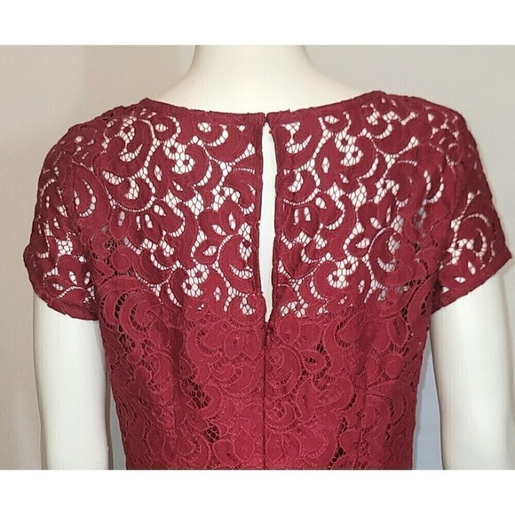 Ann Taylor LOFT Burgundy Layered Lace Shift Dress - Size 8 - Picture 8 of 12